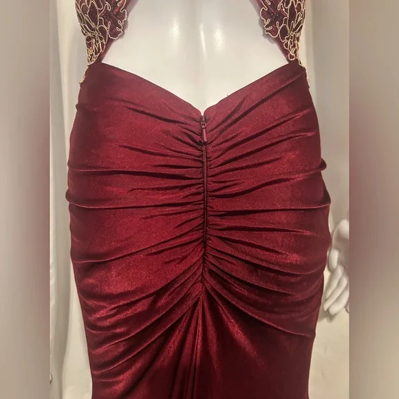 Let’s Sz XS Elegant Burgundy Dress Gold Embroidery Whimsigoth Romantic Dark Goth - Picture 11 of 14